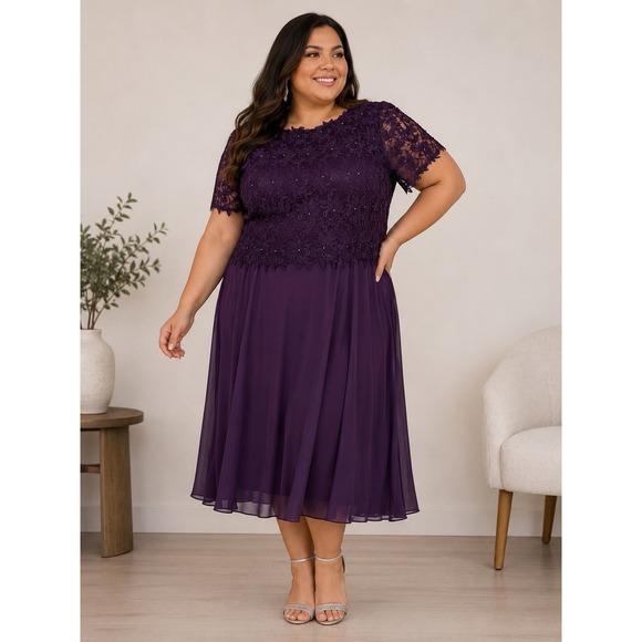 Caterina Bertini Dresses & Skirts - Caterina Collection Purple Lace Chiffon Dress Women's Long Plus size 24w Formal